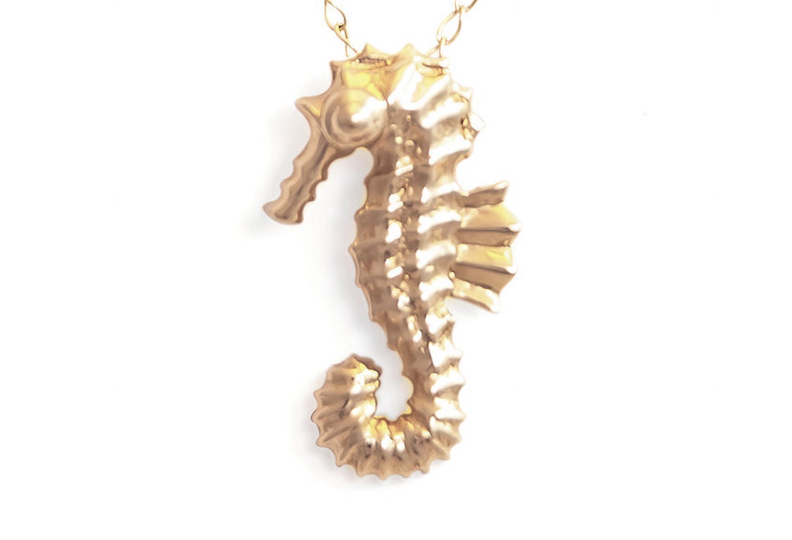 14k Solid Gold Small Seahorse Pendant Necklace Necklaces & Pendants My Store