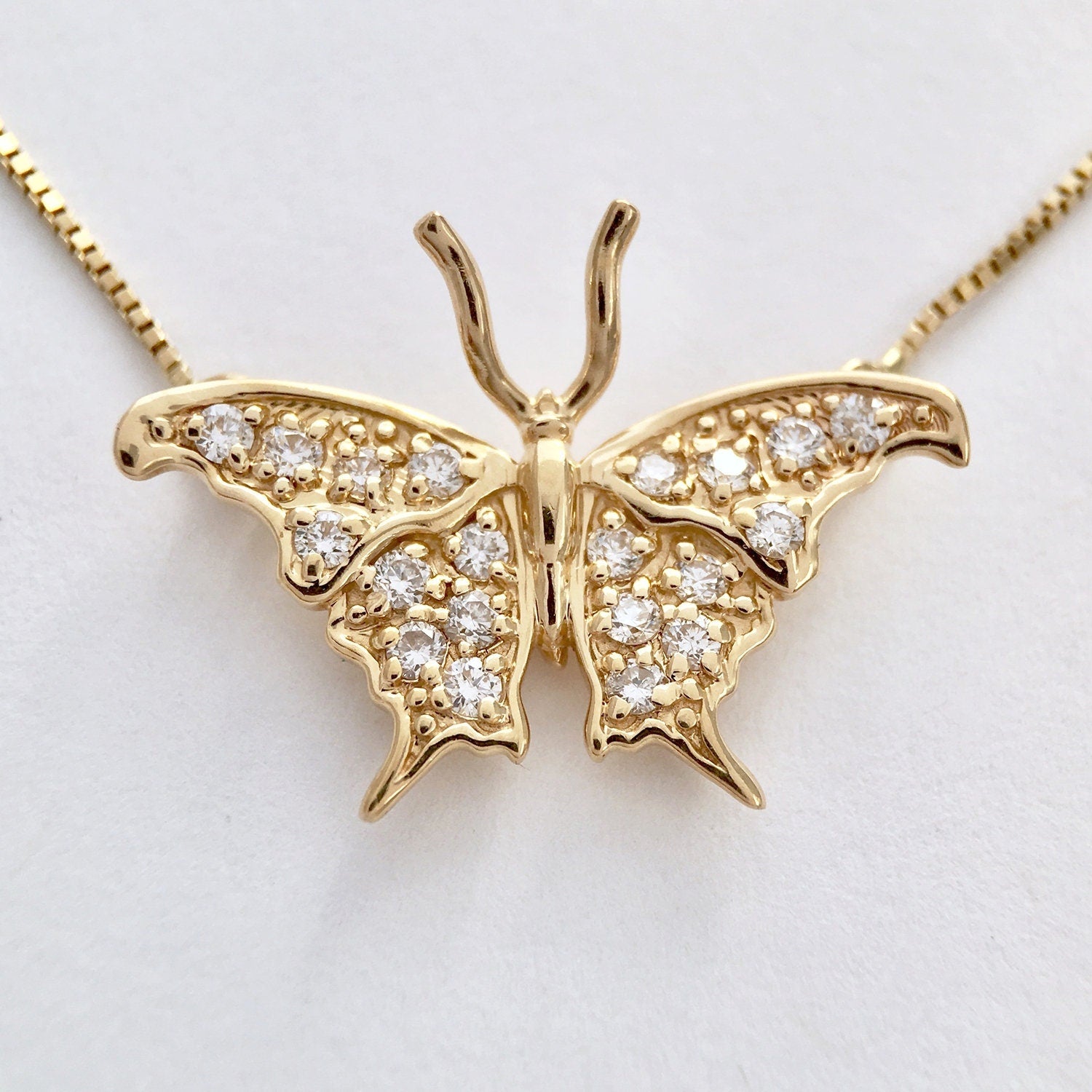 White Sapphires 14k Gold Plated Small Butterfly Front-View Pendant Necklace Necklaces & Pendants My Store