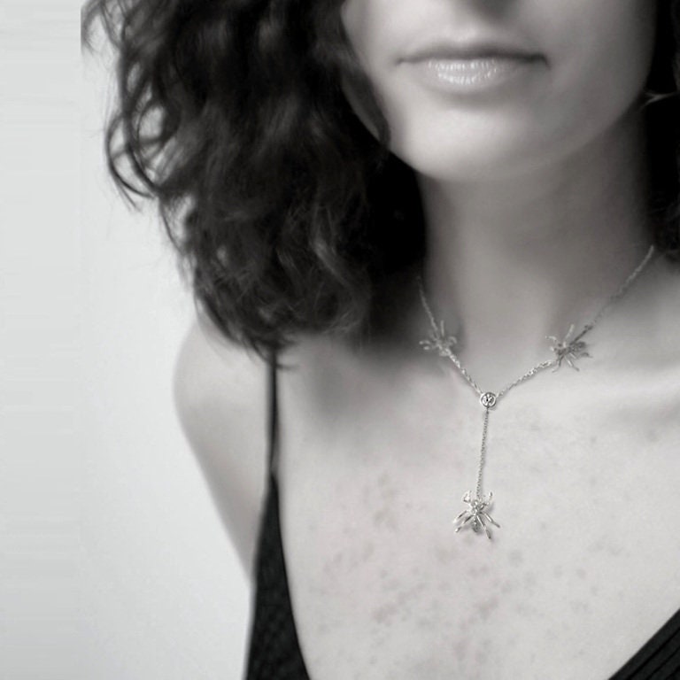 Black Rhodium Diamond 14k White Gold 3 Ant Lariat Pendant Necklace Lariat Necklaces My Store