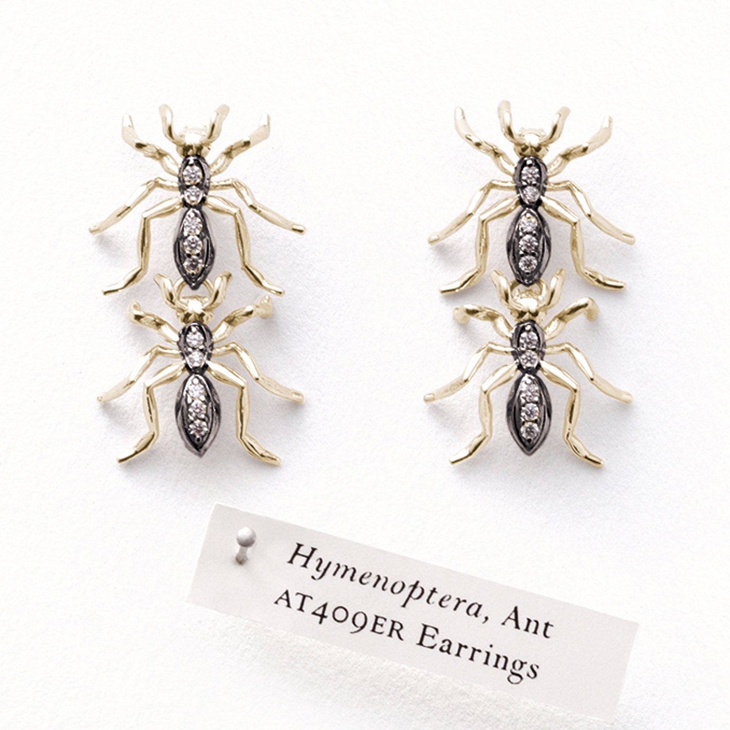 Black Rhodium Diamond 14k Yellow Gold Double Ant Earrings Earrings My Store