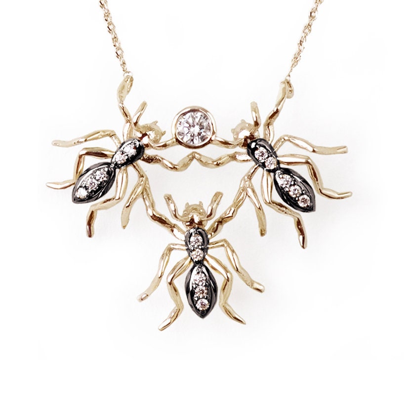 Black Rhodium Diamond 14k Yellow Gold 5 Ant Crumb Pendant Necklace Necklaces & Pendants My Store