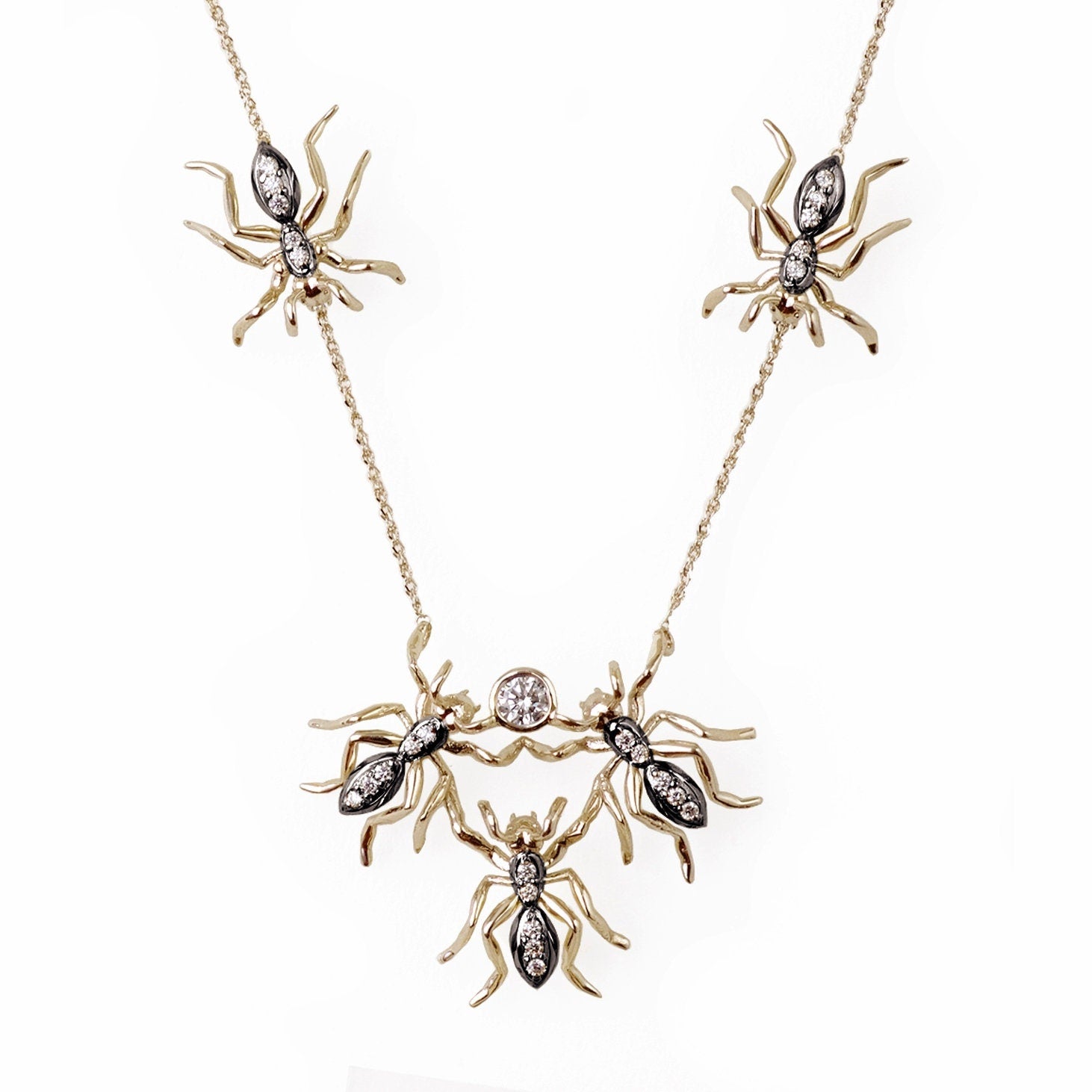 Black Rhodium Diamond 14k Yellow Gold 5 Ant Crumb Pendant Necklace Necklaces & Pendants My Store