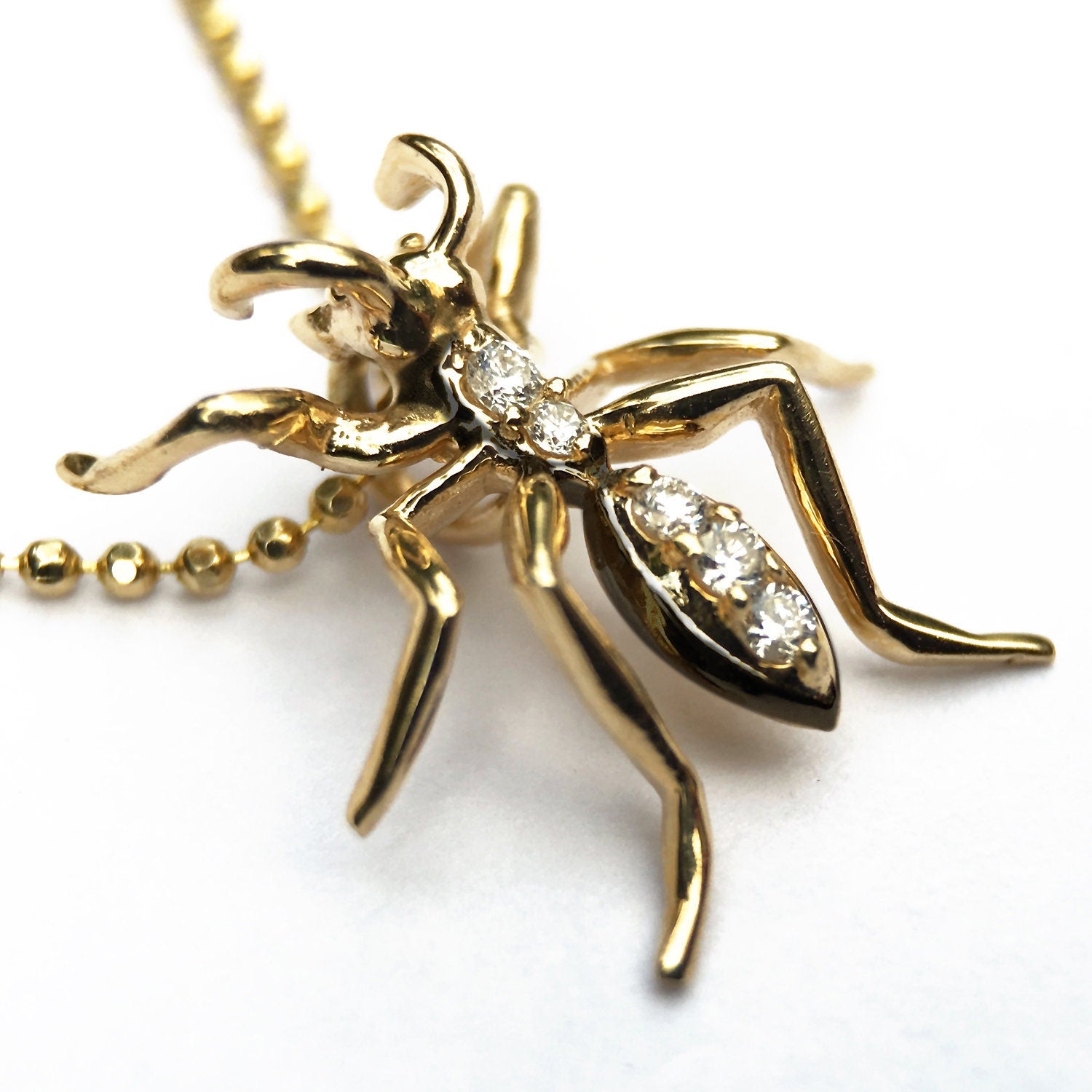 Black Rhodium Diamond 14k Yellow Gold Single Ant Pendant Necklace Necklaces & Pendants My Store
