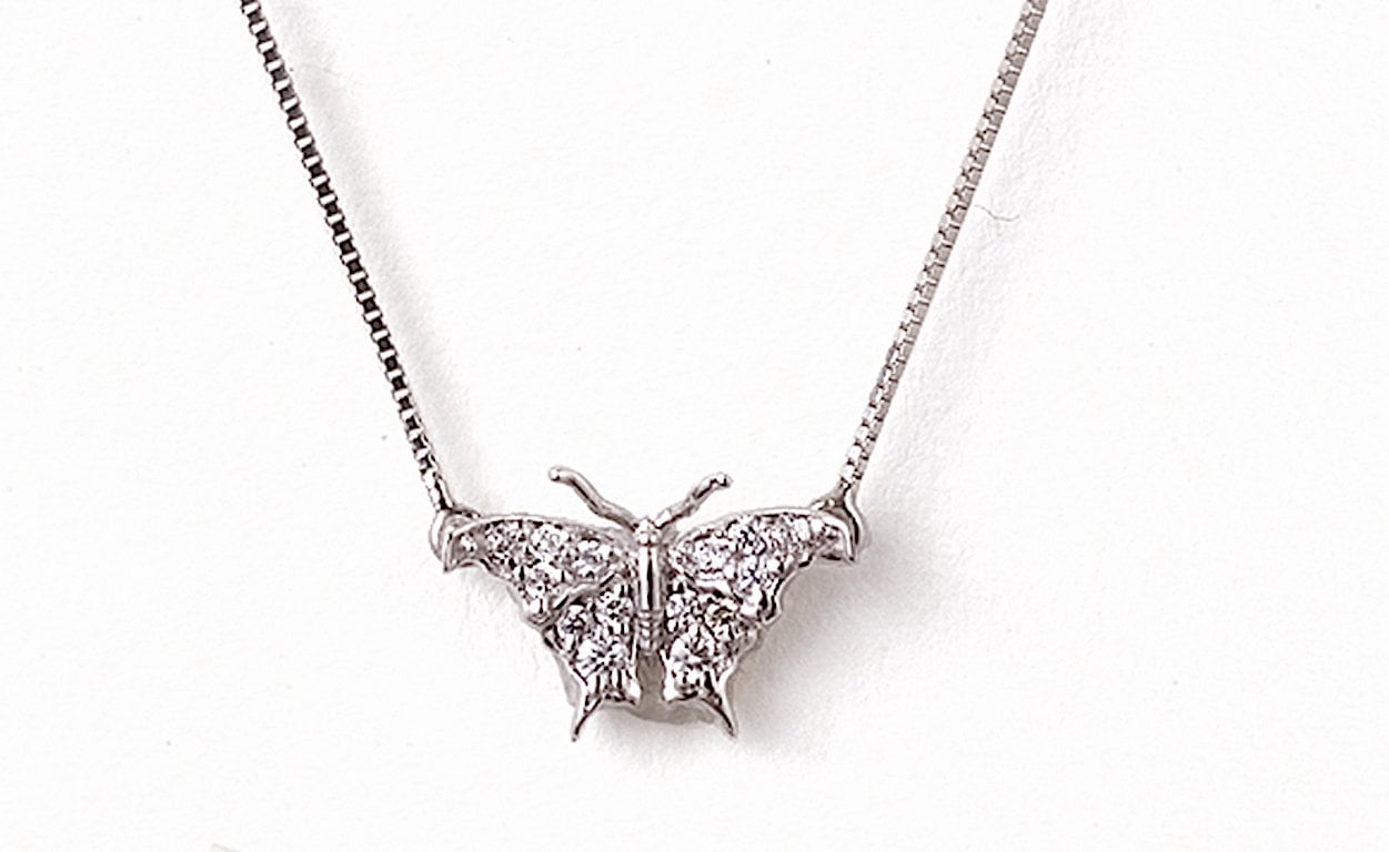 Diamonds 14k White Gold Butterfly Front-View Small Pendant Necklace Necklaces & Pendants My Store