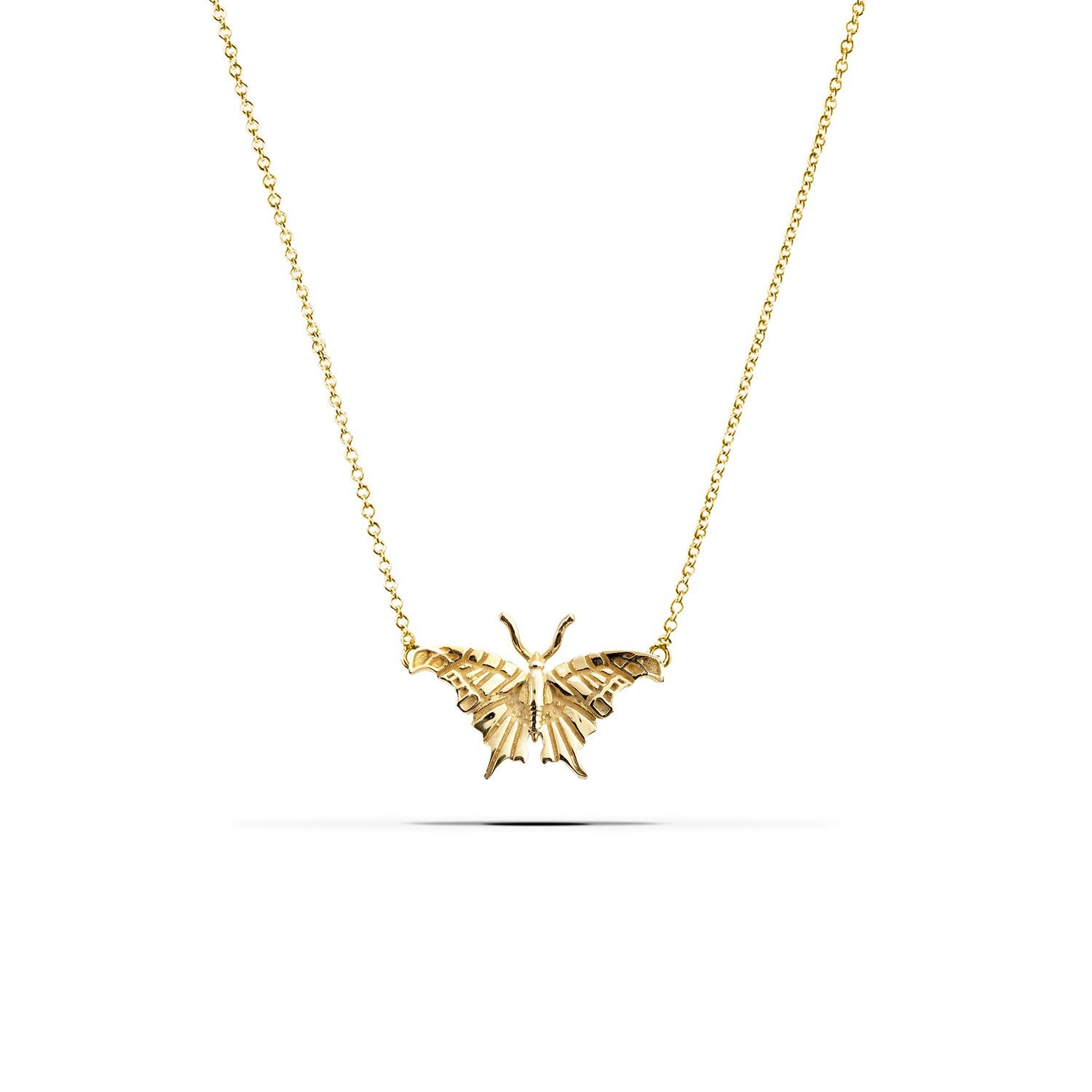 14k Solid Gold Butterfly Large Pendant Necklace Front View Necklaces & Pendants J.Herwitt