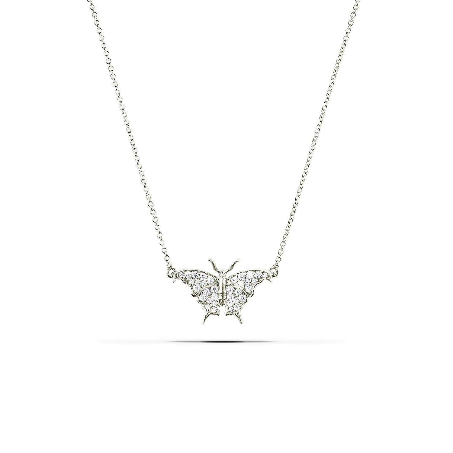 Diamonds 14k White Gold Butterfly Large Pendant Necklace Front