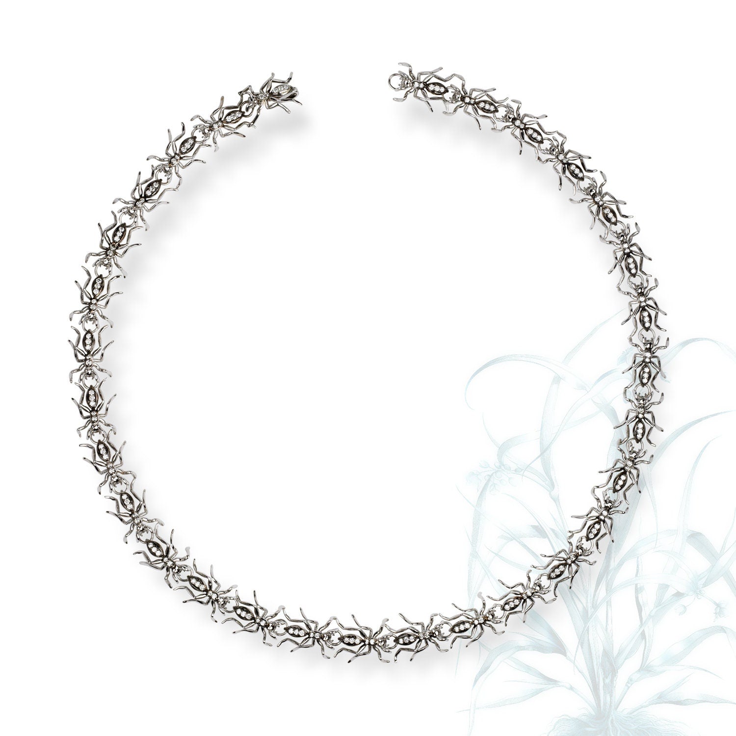 Diamonds 14K White Gold Black Rhodium Ant Link Choker Necklace Chokers My Store
