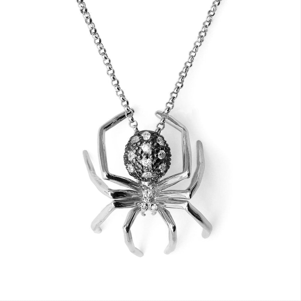 Diamonds 14k White Gold in Black Rhodium Large Spider Pendant Necklace Necklaces & Pendants My Store