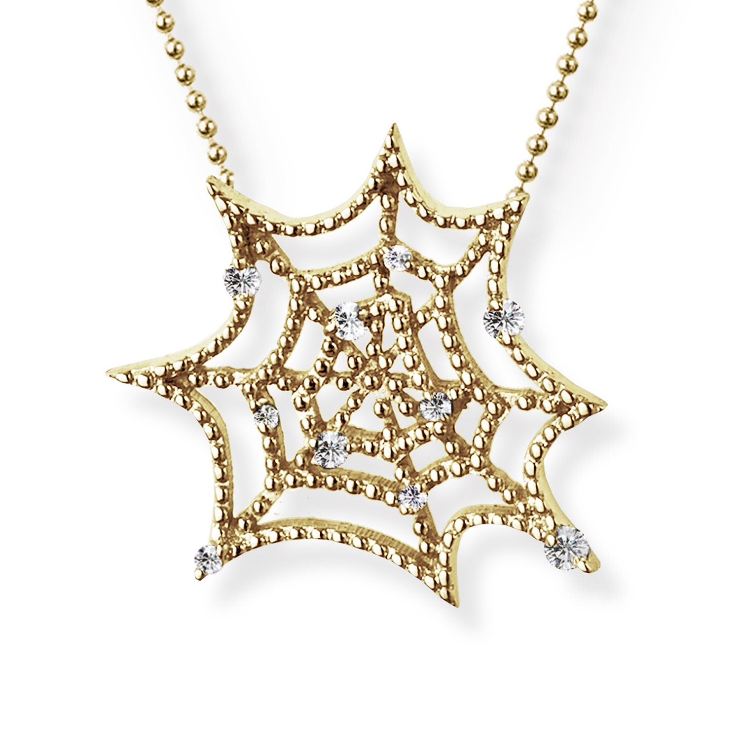White Sapphires 14k Gold Plated Spiderweb Pendant Necklace Necklaces & Pendants My Store