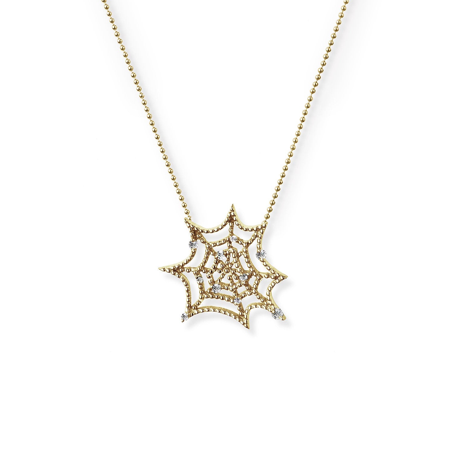 White Sapphires 14k Gold Plated Spiderweb Pendant Necklace Necklaces & Pendants My Store