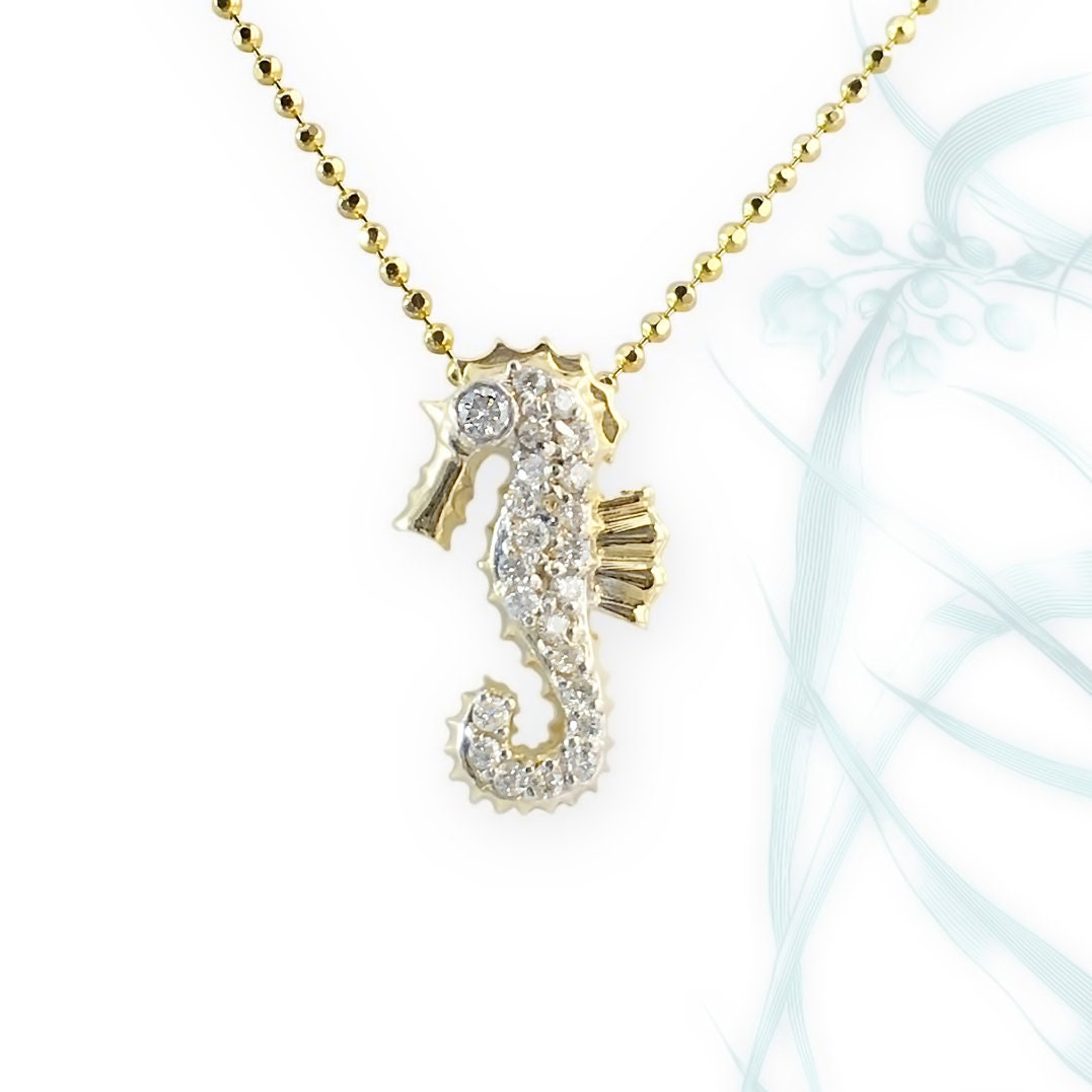 White Sapphires 14k Gold Plated Seahorse Small Pendant Necklace Necklaces & Pendants My Store