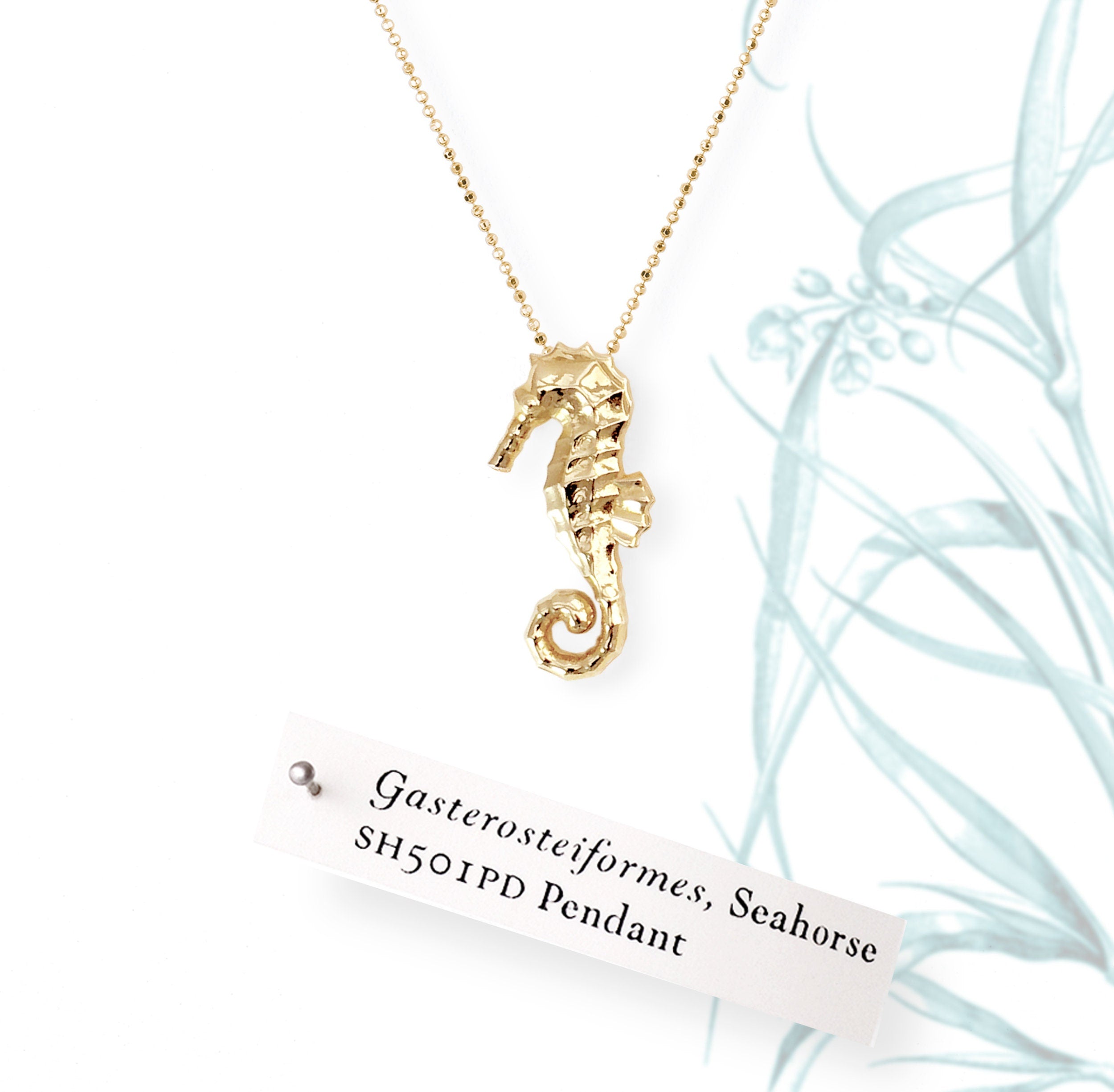 14k Solid Gold Small Seahorse Pendant Necklace Necklaces & Pendants My Store