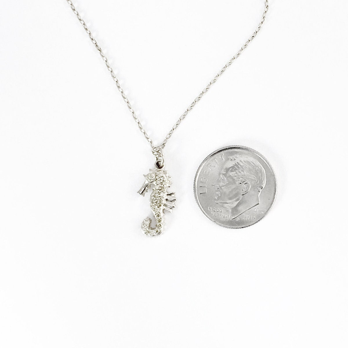 Diamonds 14k White Gold Small Seahorse Pendant Necklace Necklaces & Pendants My Store