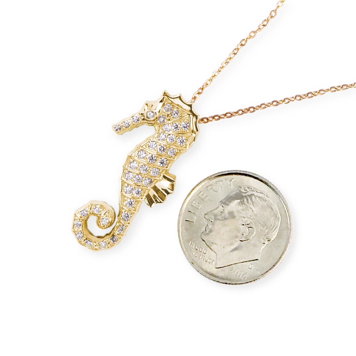 White Sapphires 14k Gold Plated Large Seahorse Pendant Necklace Necklaces & Pendants My Store