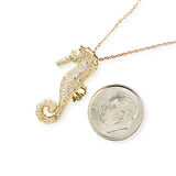 White Sapphires 14k Gold Plated Large Seahorse Pendant Necklace Necklaces & Pendants My Store