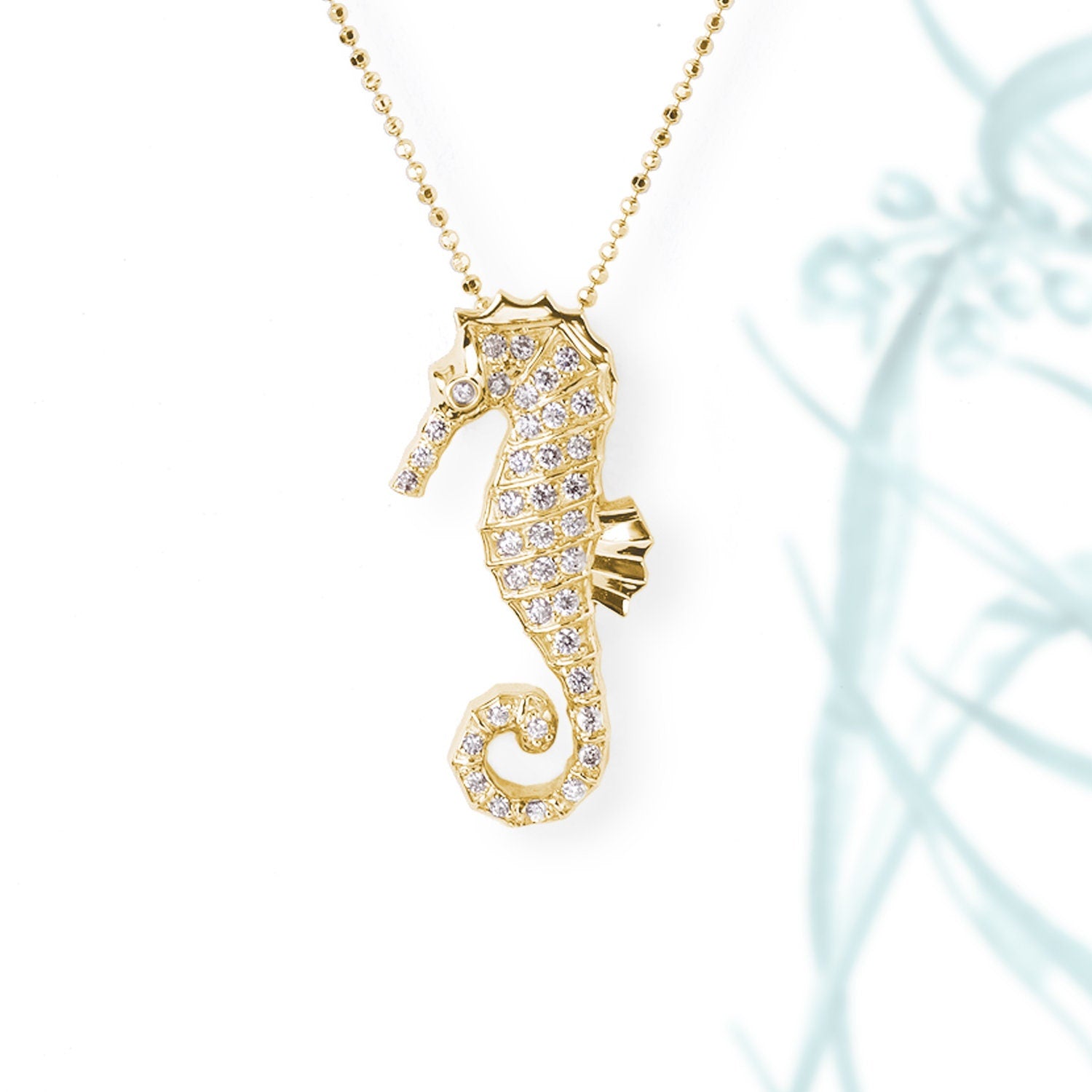 White Sapphires 14k Gold Plated Large Seahorse Pendant Necklace Necklaces & Pendants My Store