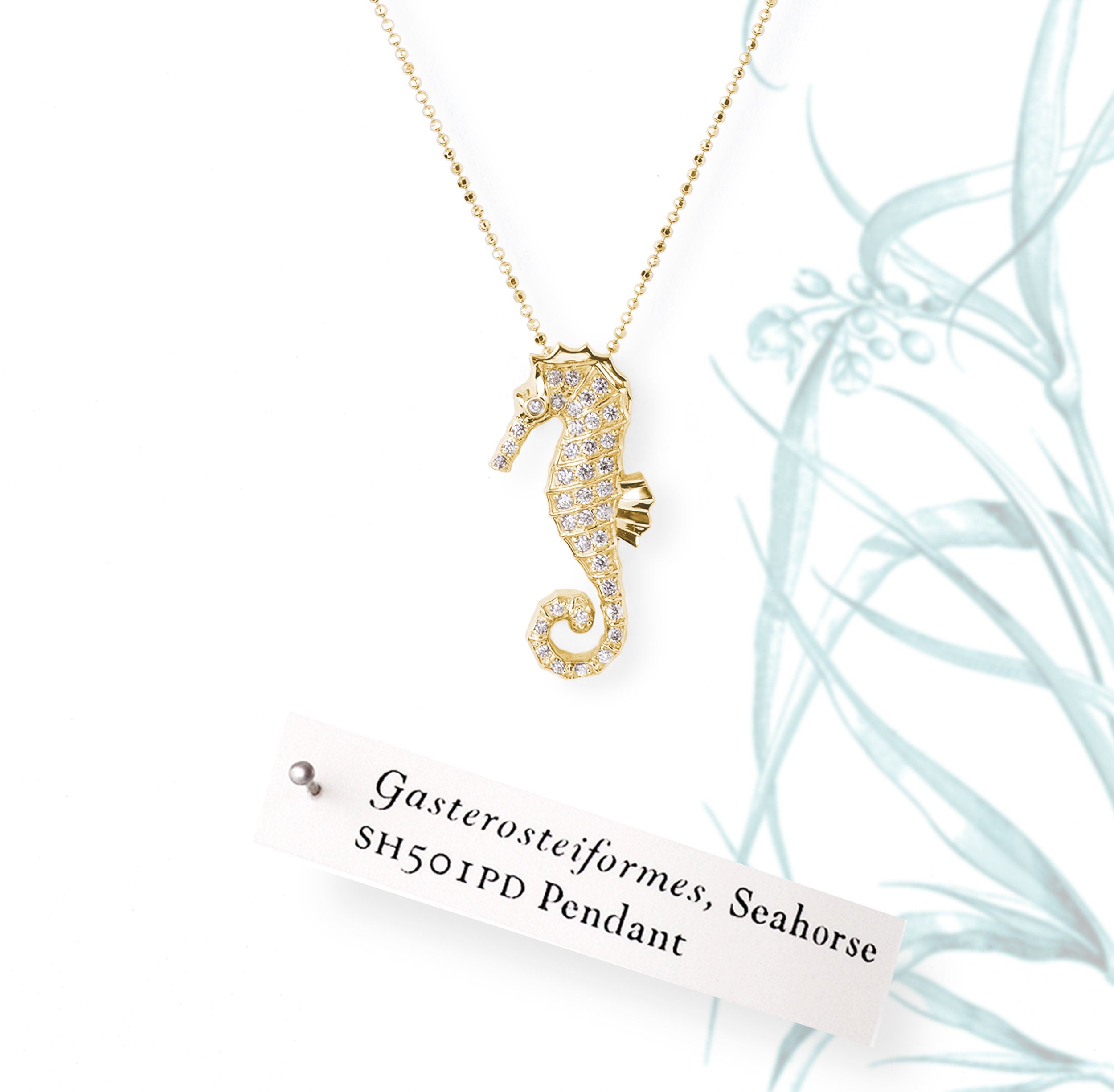 White Sapphires 14k Gold Plated Large Seahorse Pendant Necklace Necklaces & Pendants My Store