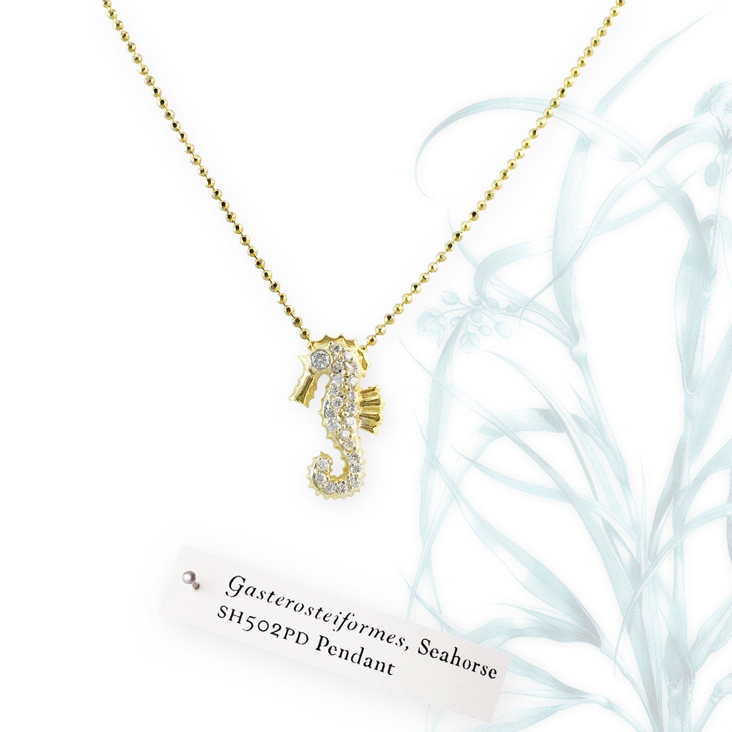 White Sapphires 14k Gold Plated Seahorse Small Pendant Necklace Necklaces & Pendants My Store