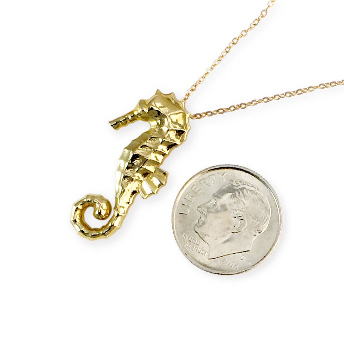 14k Solid Gold Small Seahorse Pendant Necklace Necklaces & Pendants My Store