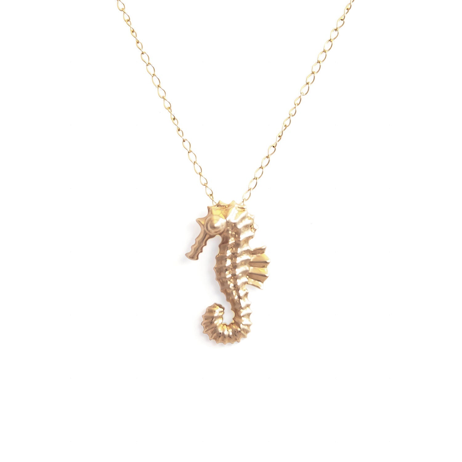 14k Solid Gold Small Seahorse Pendant Necklace Necklaces & Pendants My Store