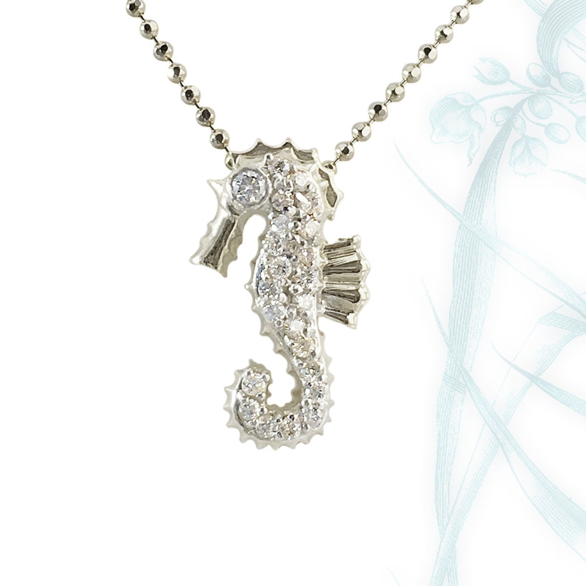 Diamonds 14k White Gold Small Seahorse Pendant Necklace Necklaces & Pendants My Store