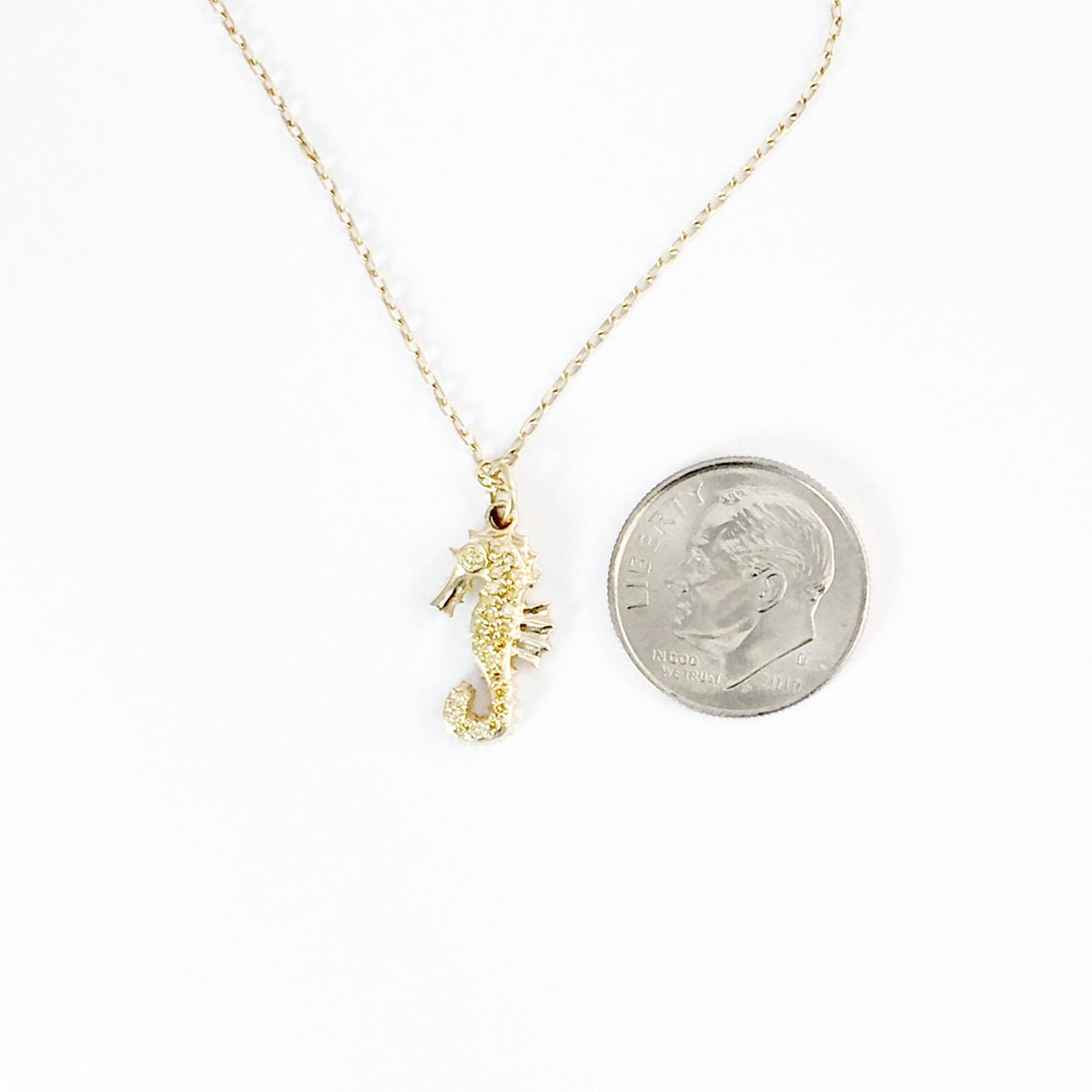 Jherwitt Seahorse Pendant in 14k Gold with Diamonds, small Necklaces & Pendants My Store