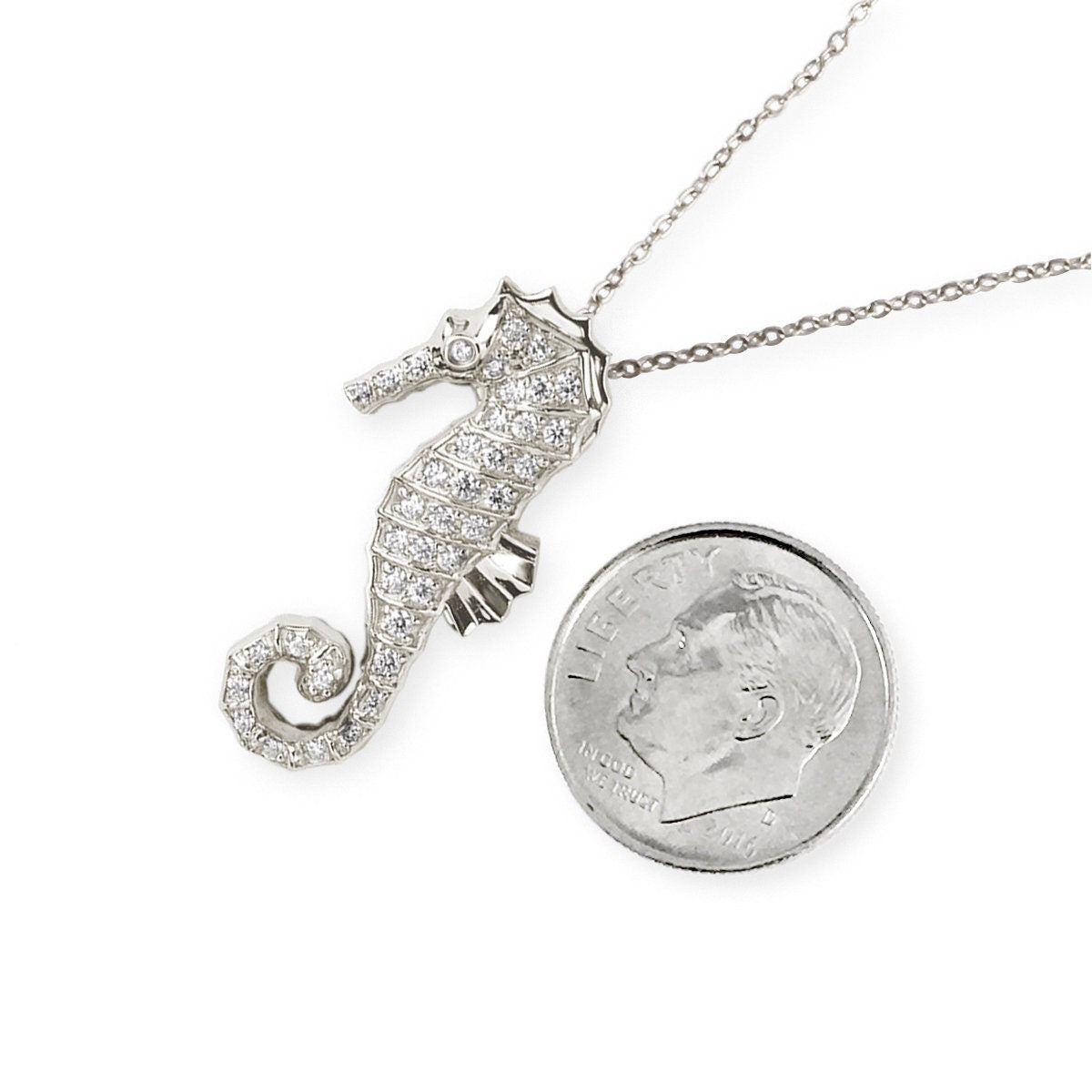 Diamonds 14k White Gold Large Seahorse Pendant Necklace Necklaces & Pendants My Store