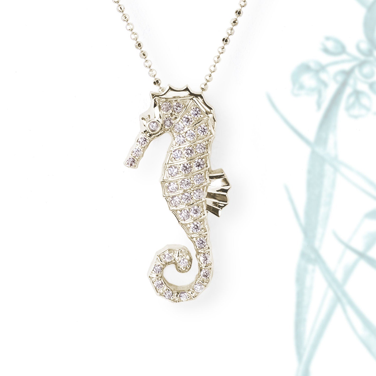 Diamonds 14k White Gold Large Seahorse Pendant Necklace Necklaces & Pendants My Store