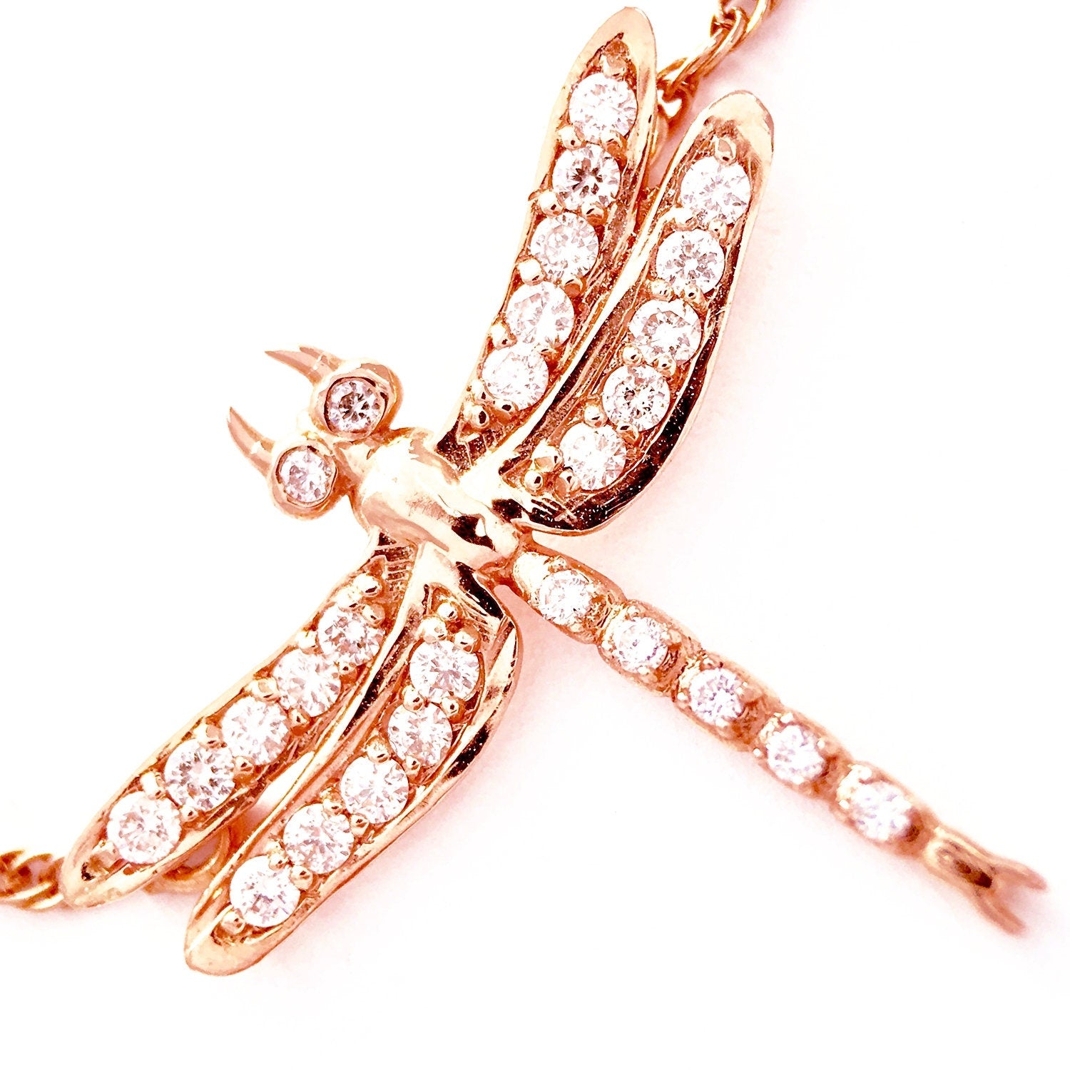 Diamonds 14k Rose Gold Small Dragonfly Pendant Necklace Necklaces & Pendants My Store