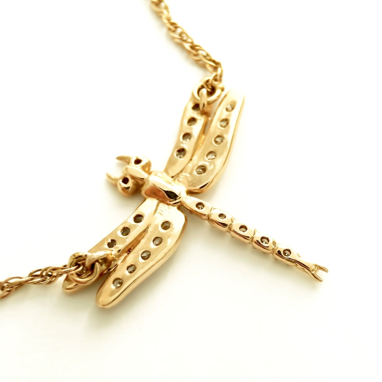 Diamonds 14k Gold Small Dragonfly Pendant Necklace Necklaces & Pendants My Store