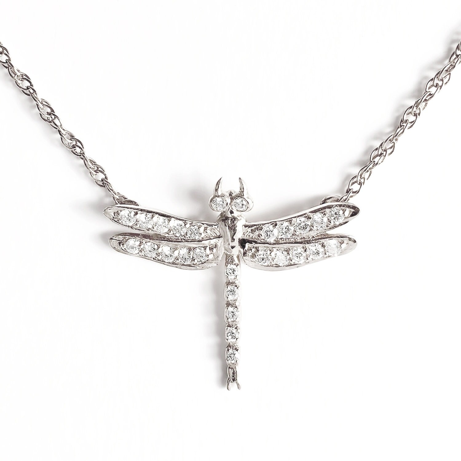 Diamonds 14k White Gold Dragonfly Small Pendant Necklace Necklaces & Pendants My Store