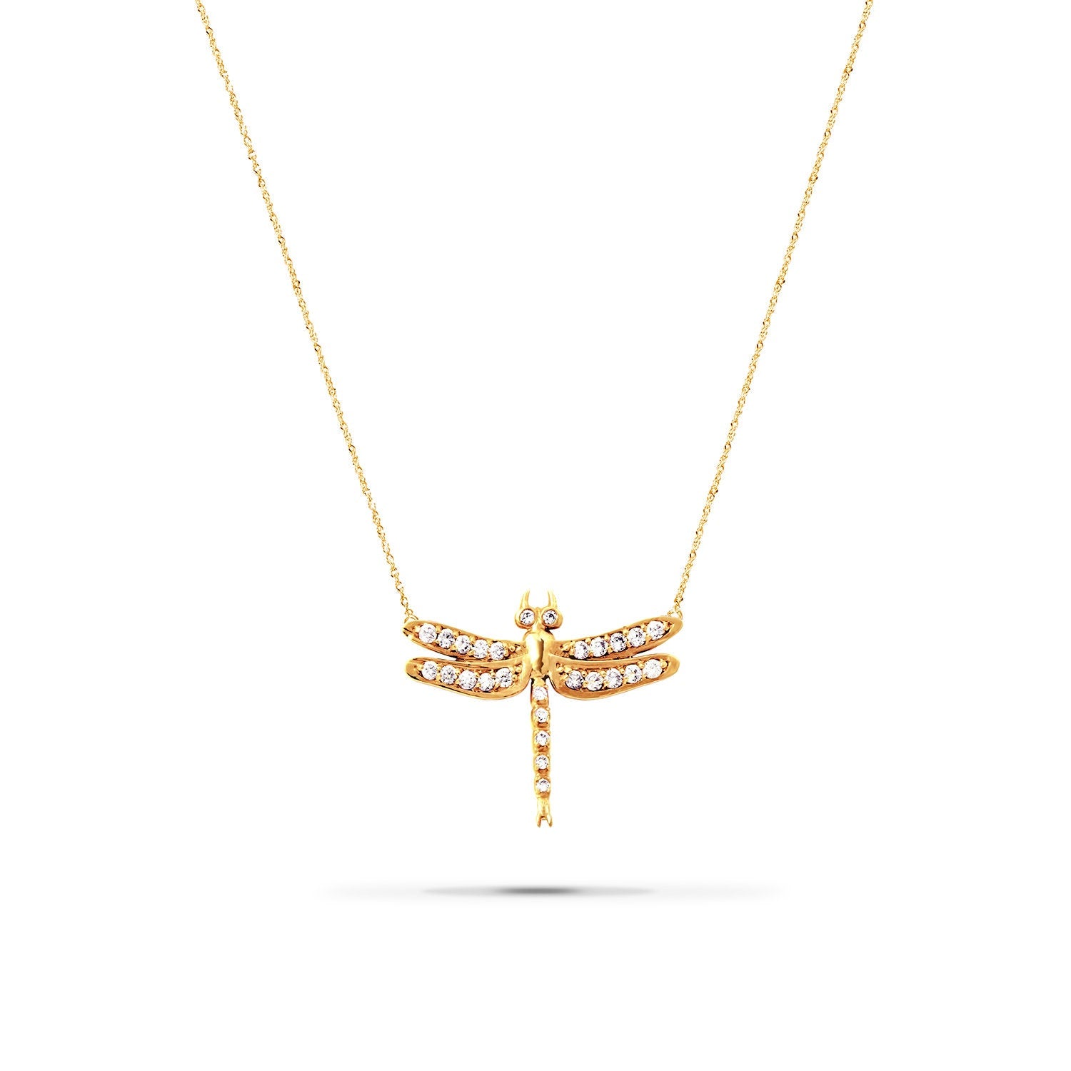 White Sapphires 14k Gold Plated Small Dragonfly Pendant Necklace Necklaces & Pendants My Store