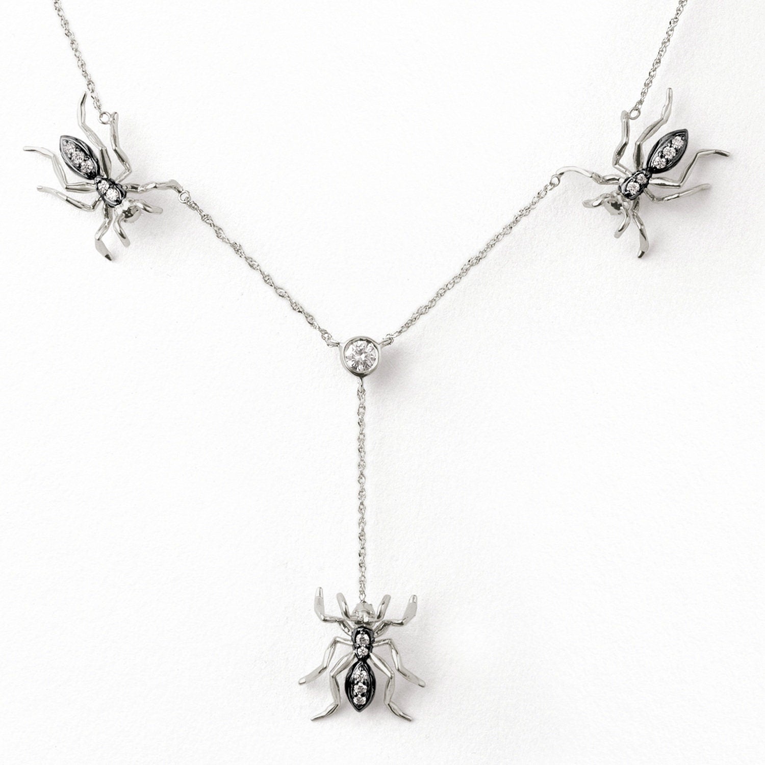 Black Rhodium Diamond 14k White Gold 3 Ant Lariat Pendant Necklace Lariat Necklaces My Store