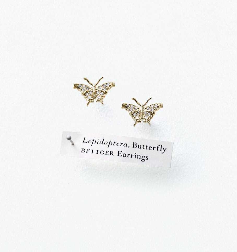 Diamond 14k Gold Butterfly Earrings Front View / Small Earrings My Store