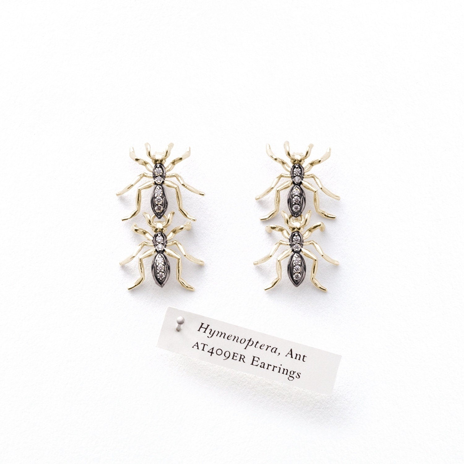 Black Rhodium Diamond 14k Yellow Gold Double Ant Earrings Earrings My Store