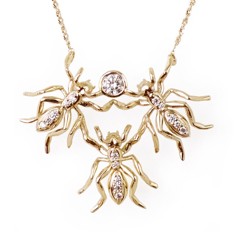 14k Yellow Gold Diamond 5-Ant Crumb Pendant Necklace Necklaces & Pendants My Store