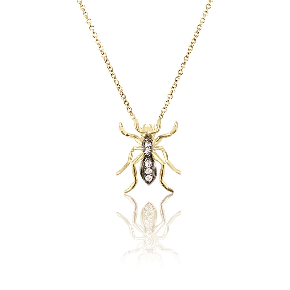 Black Rhodium Diamond 14k Yellow Gold Single Ant Pendant Necklace Necklaces & Pendants My Store