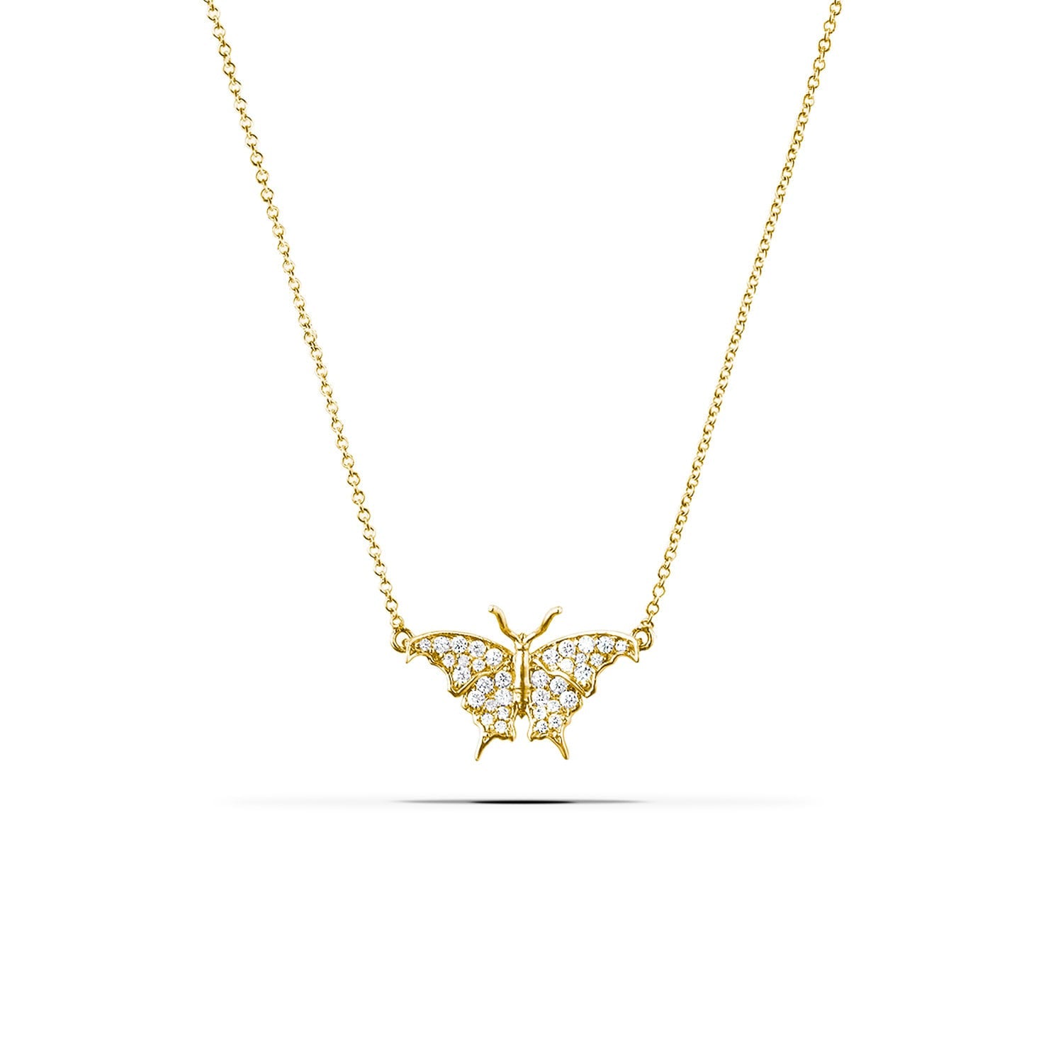 White Sapphires 14k Gold Plated Large Butterfly Front-View Pendant Necklace Necklaces & Pendants My Store