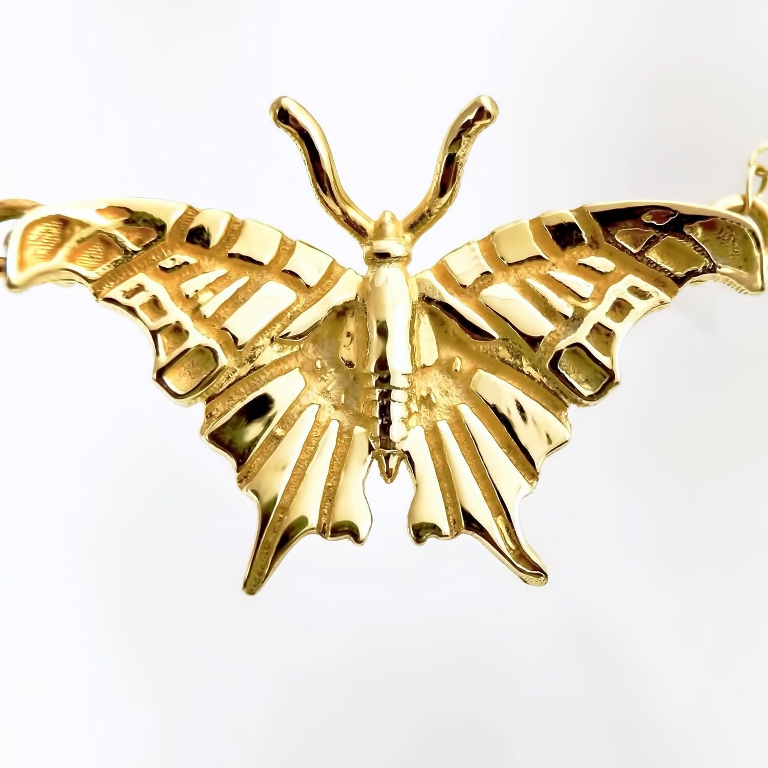 14k Solid Gold Butterfly Large Pendant Necklace Front View Necklaces & Pendants J.Herwitt