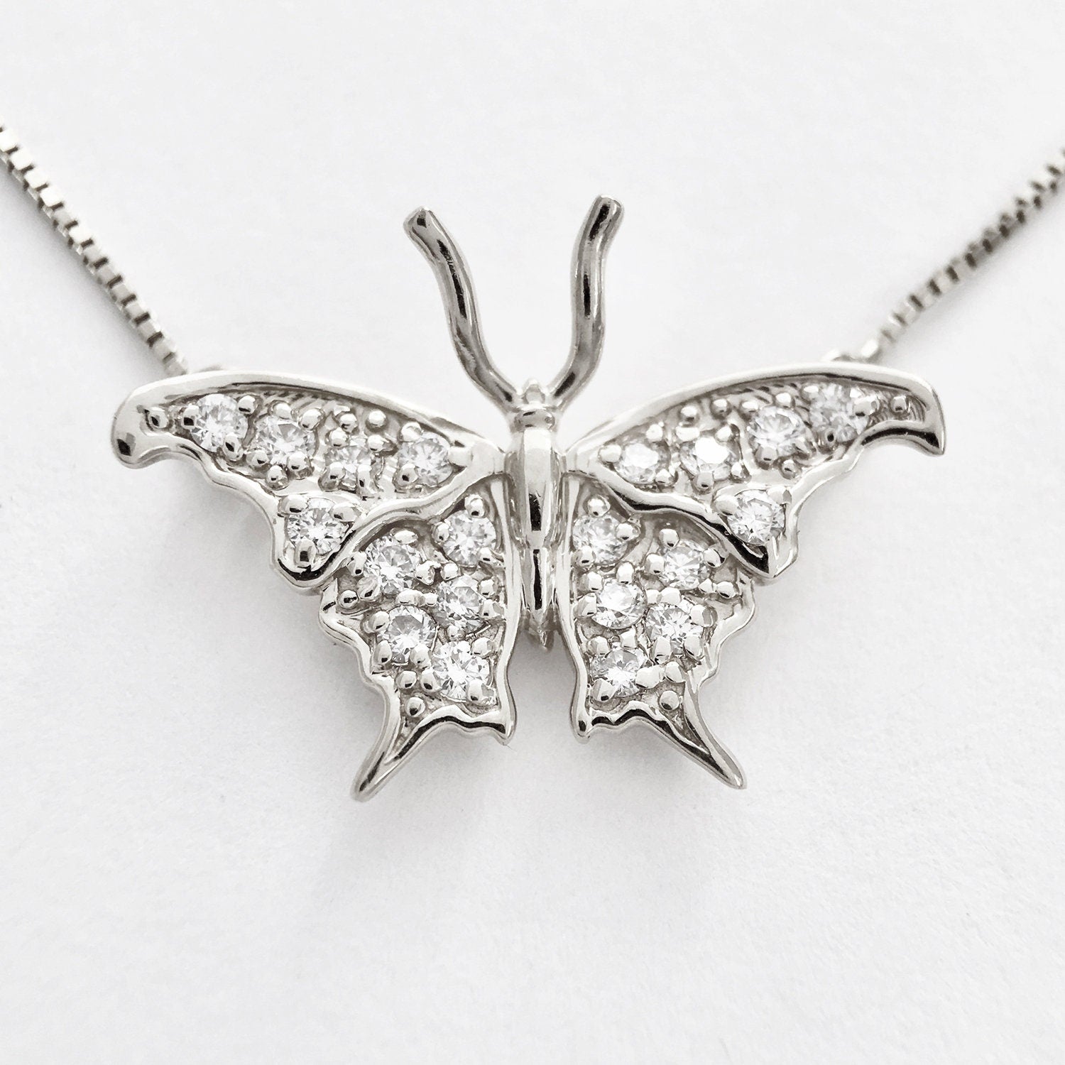 Diamonds 14k White Gold Butterfly Large Pendant Necklace Front-View Necklaces & Pendants My Store