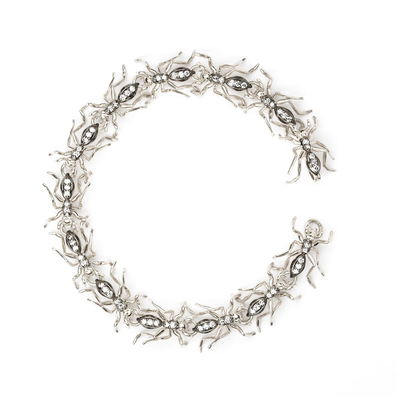 Diamonds 14k White Gold Black Rhodium Ant Link Bracelet Bracelets My Store