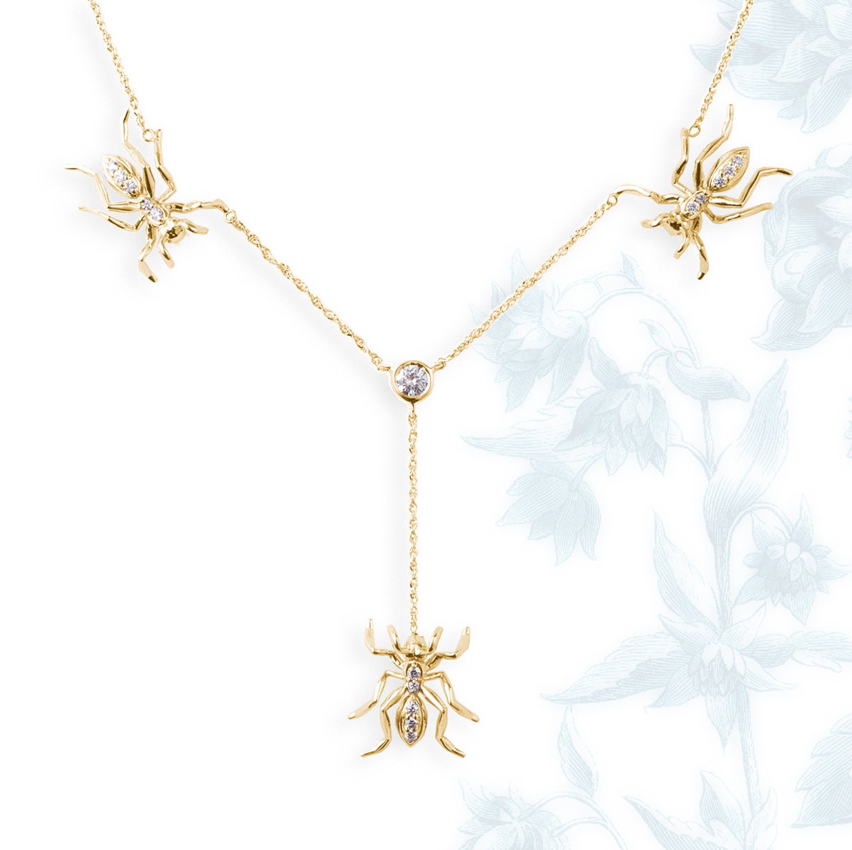 Diamond 14k Yellow Gold 3 Ant Lariat Pendant Necklace Lariat Necklaces My Store