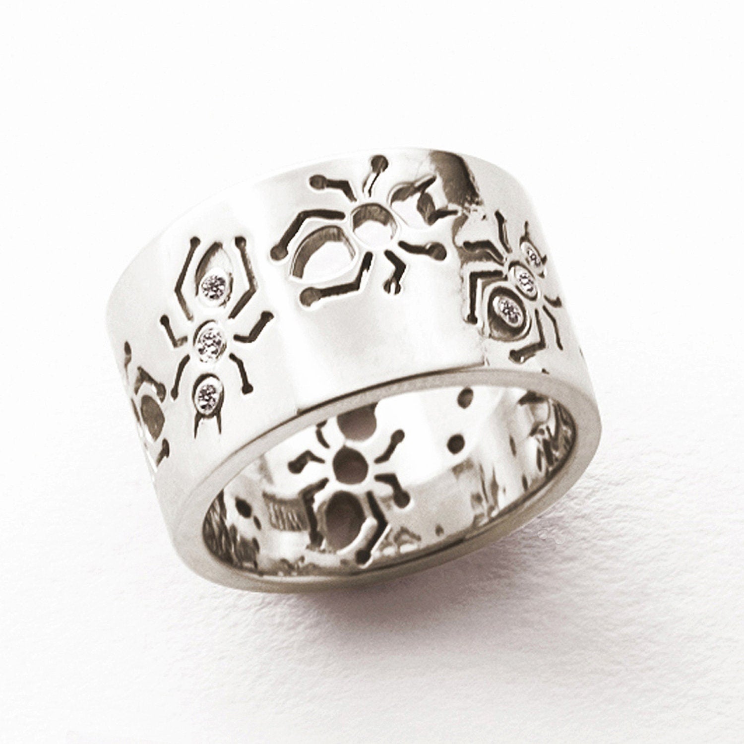 Diamond 14k White Gold Ant Ring Laser-Cut Rings My Store