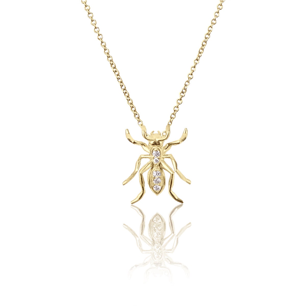 Diamond 14k Yellow Gold Single Ant Pendant Necklace Necklaces & Pendants My Store