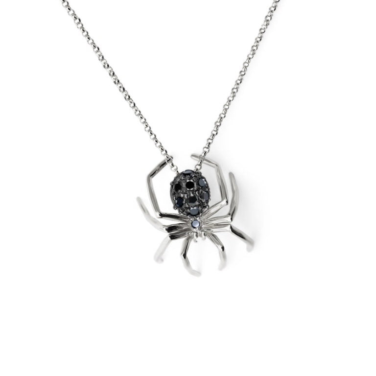 Black Rhodium Black Diamonds 14k White Gold Small Spider Pendant Necklace Necklaces & Pendants My Store