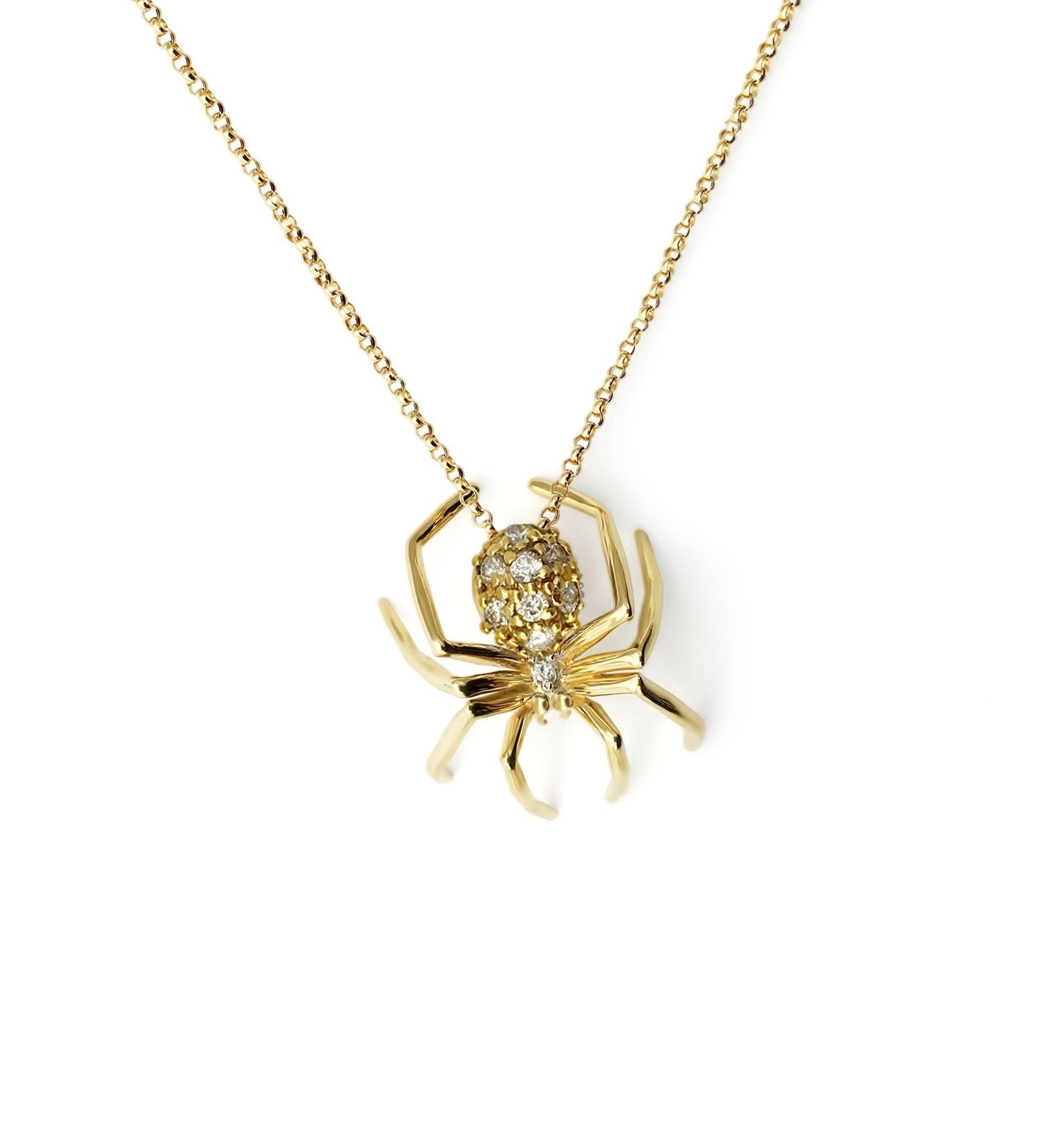 Diamonds 14k Yellow Gold Small Spider Pendant Necklace Necklaces & Pendants My Store