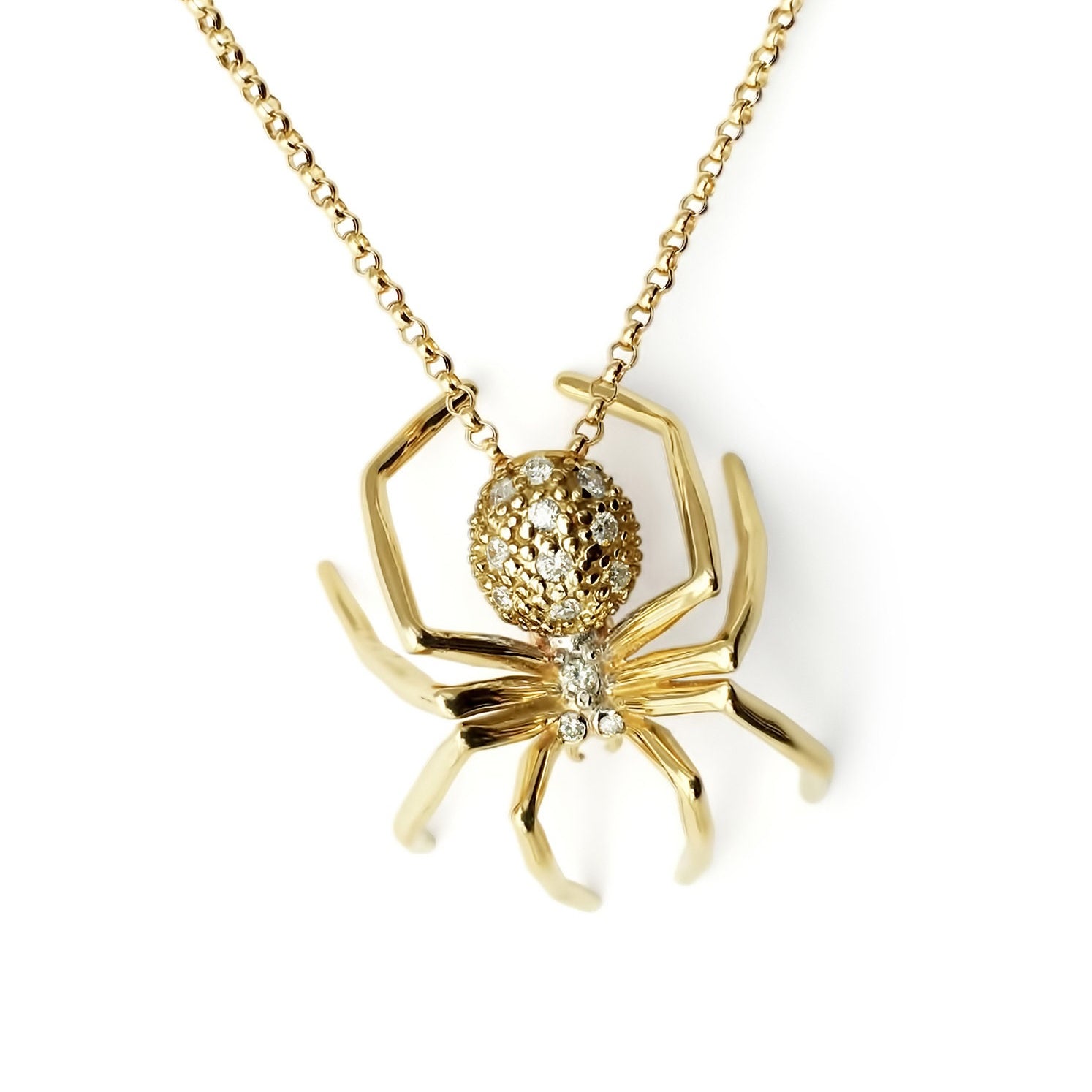 White Sapphires 14k Gold Plated Large Spider Pendant Necklace Necklaces & Pendants My Store